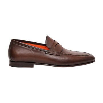 santoni leather penny loafers in brown