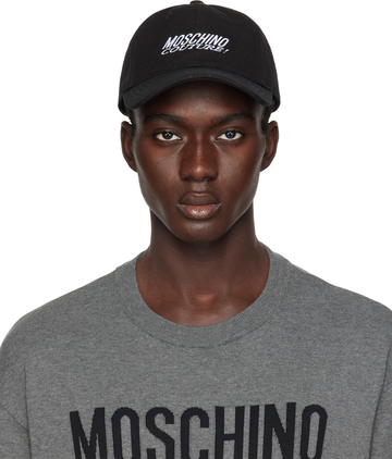 moschino black embroidered cap in print