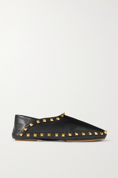 Valentino - Valentino Garavani Rockstud Collapsible-heel Leather Slippers - Black