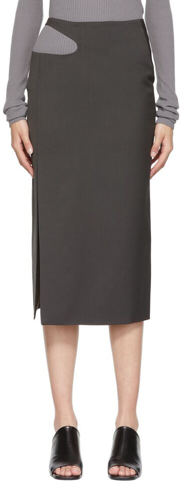 LOW CLASSIC Gray Wool Midi Skirt in charcoal