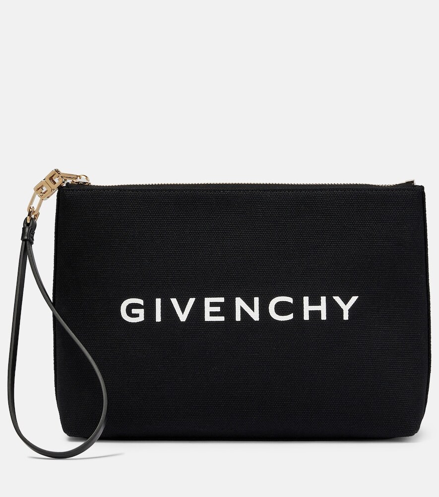 Givenchy Logo cotton-blend canvas clutch in beige