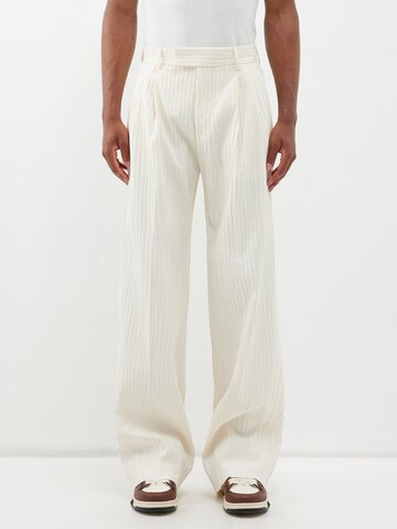 amiri - pleated ribbed-canvas suit trousers - mens - cream