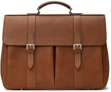 brunello cucinelli brown leather briefcase in copper