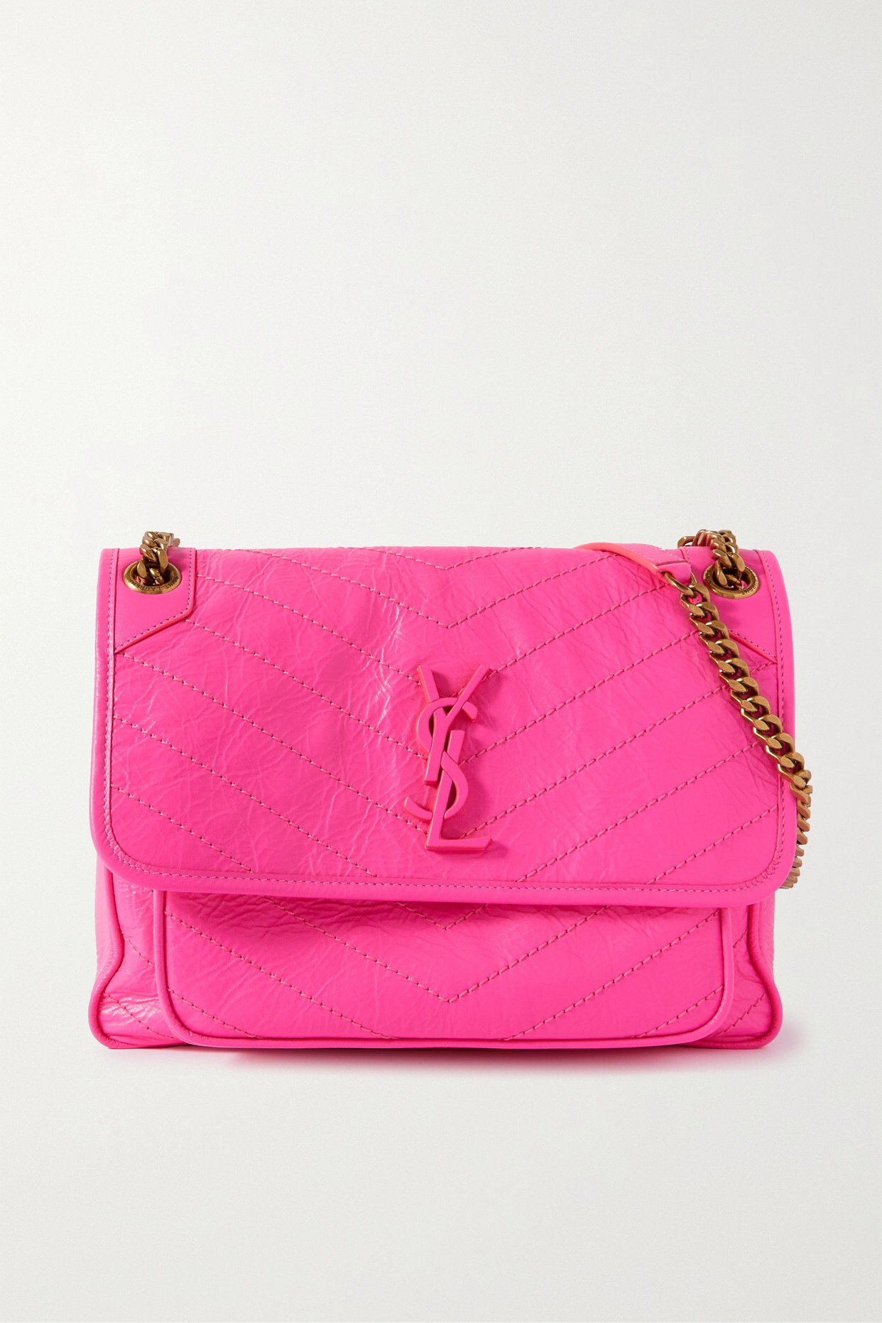 SAINT LAURENT - Niki Medium Quilted Crinkled-leather Shoulder Bag - Pink
