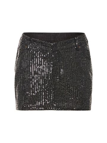 rotate sequined twill mini skirt in black