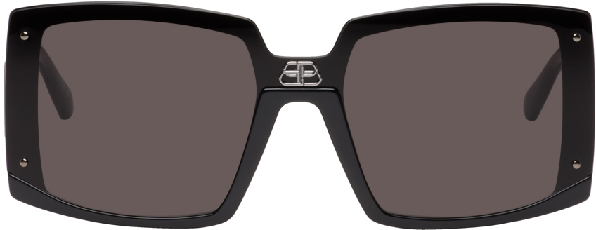 Balenciaga Black Shield Square Sunglasses