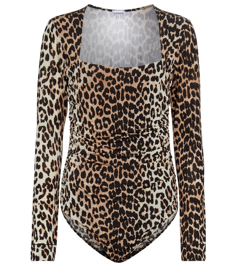 GANNI Leopard-printed bodysuit in brown