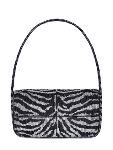 staud tommy zebra beaded shoulder bag in black / white