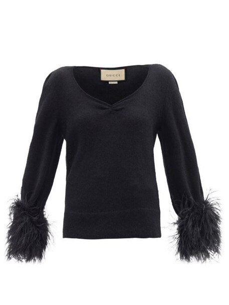 Gucci - Feather-trimmed Mohair-blend Sweater - Womens - Black