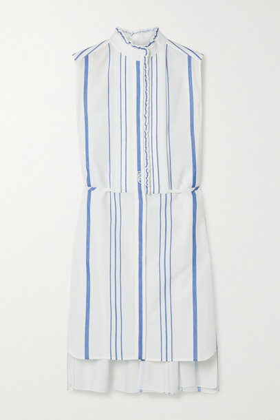 Chloé Chloé - Ruffled Striped Cotton And Crepe De Chine Shirt Dress - White
