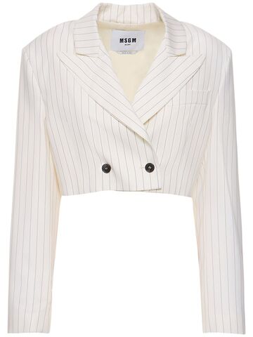 msgm pinstripe wool blend jacket w/bow in white