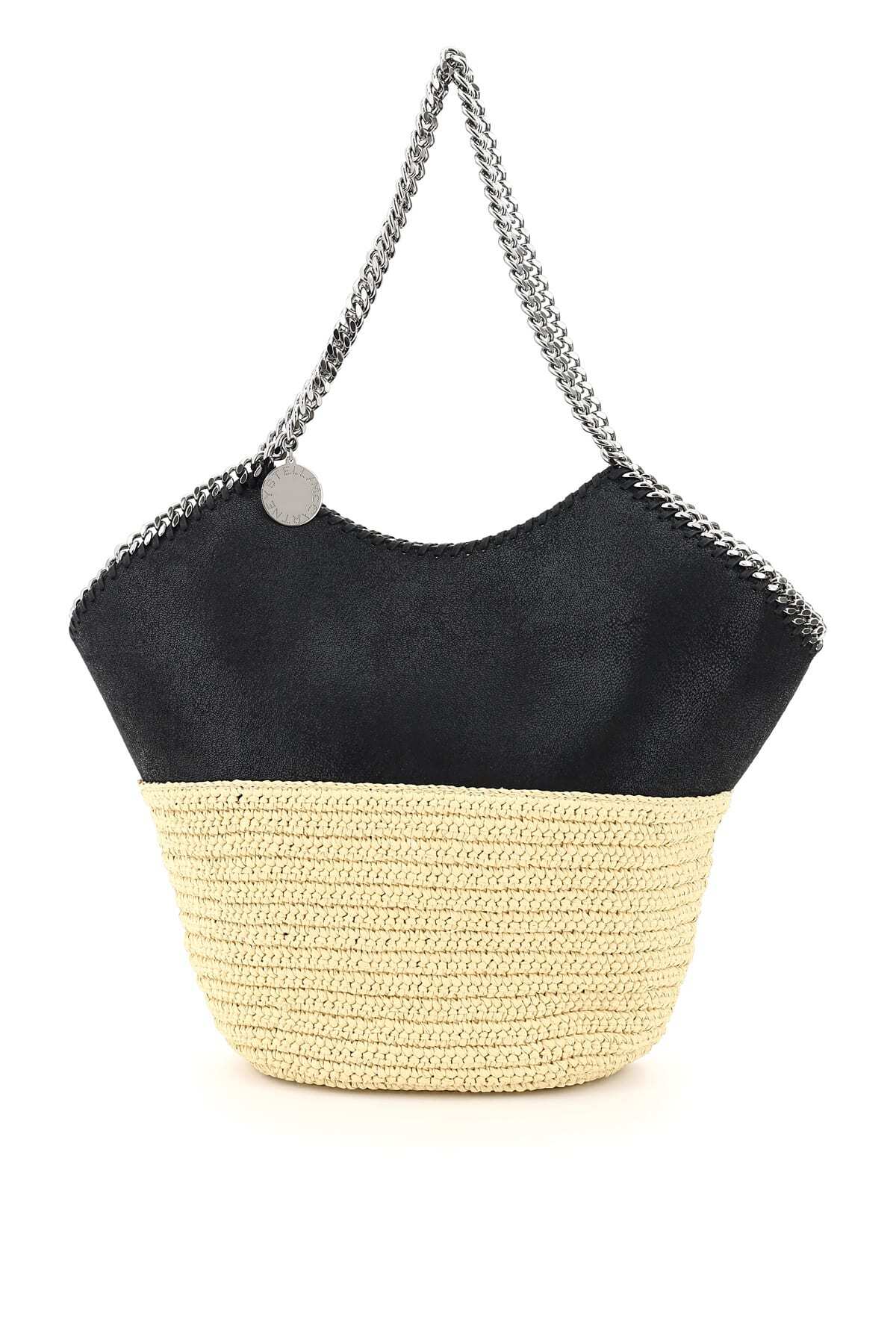 Stella McCartney Large Faux Leather And Raffia Tote With Chain in nero