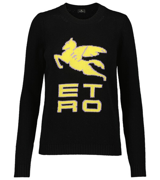 Etro Logo wool knit sweater in black