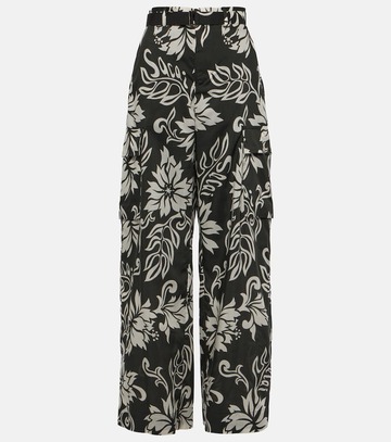 sacai high-rise floral wide-leg pants in black