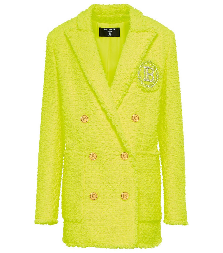Balmain Crystal-embellished tweed blazer in yellow