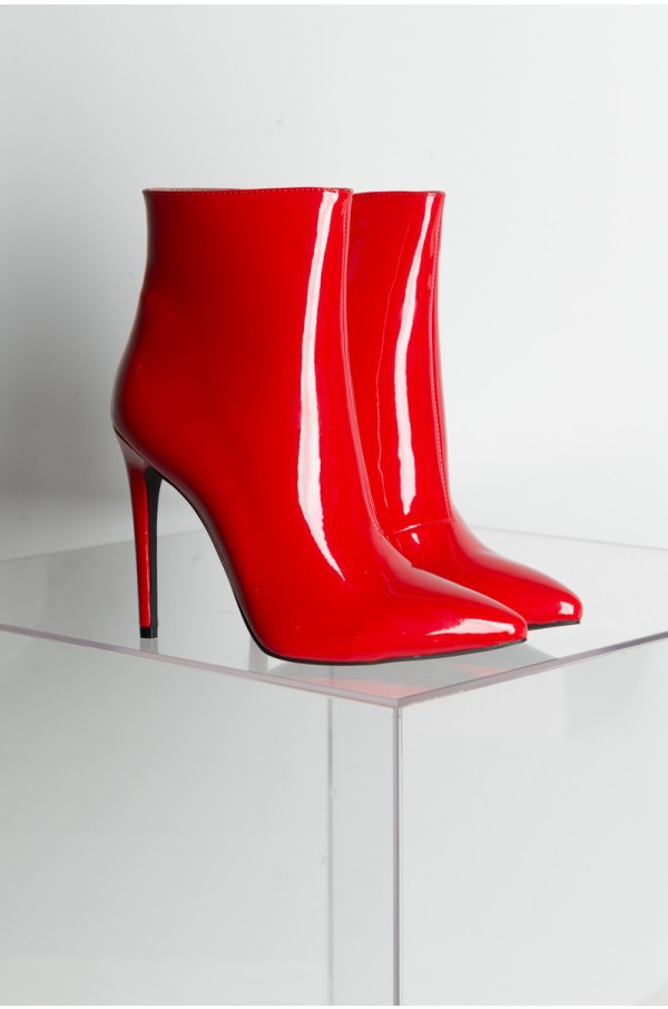 red leather high heel boots