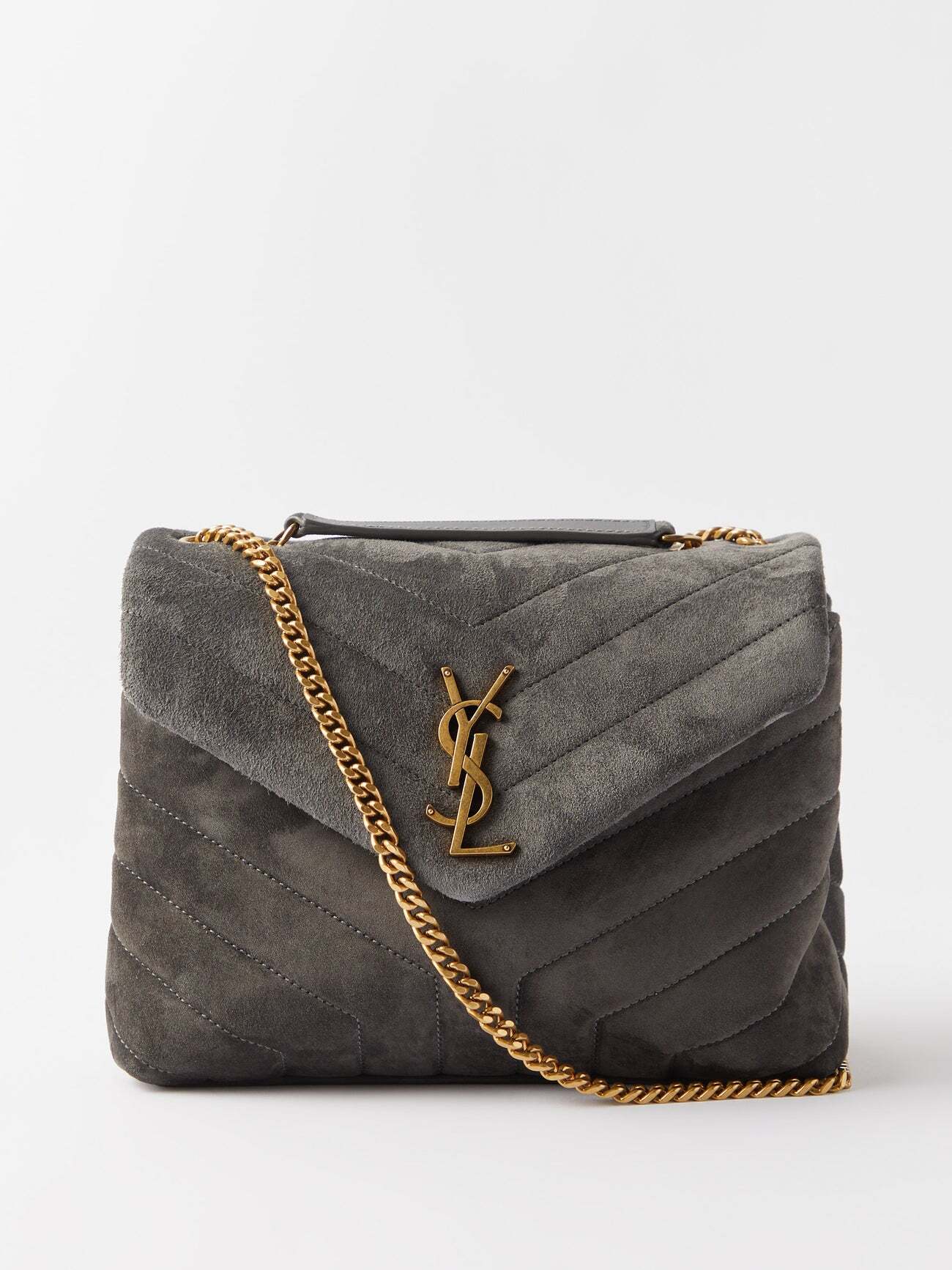 Saint Laurent - Loulou Small Quilted-suede Cross-body Bag - Womens - Grey