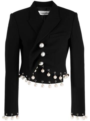 kimhekim pearl-embellished asymmetric blazer - black