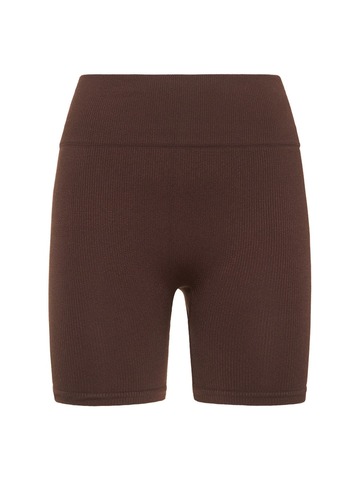 PRISM LONDON Ribbed Composed Biker Shorts in brown