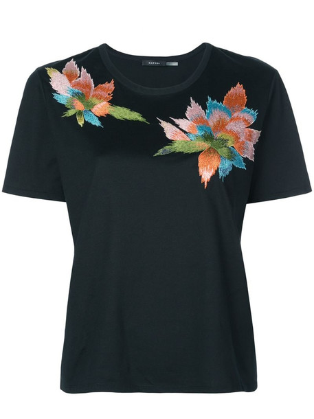 Natori floral embroidered T-shirt in black