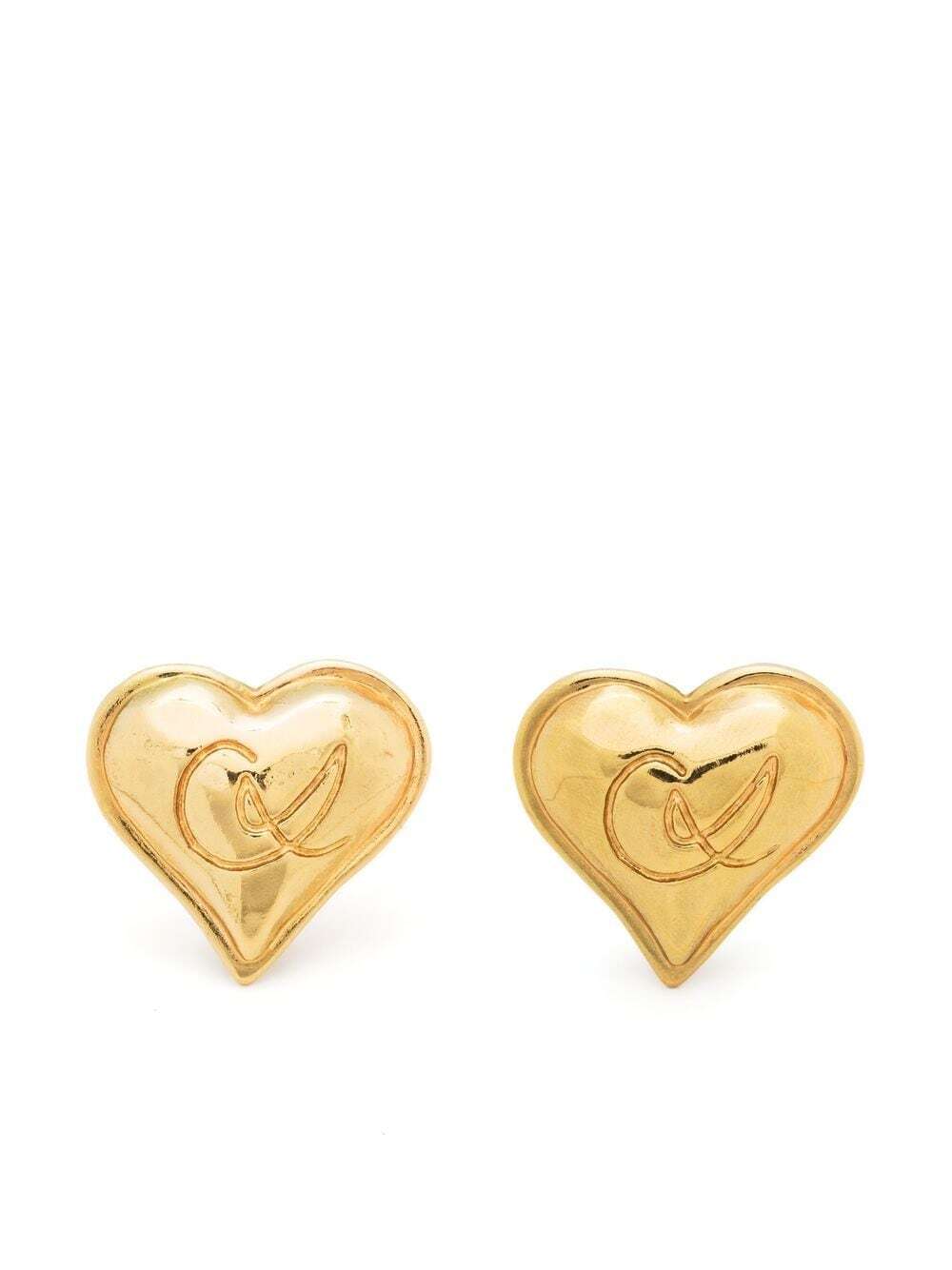 Christian Lacroix Pre-Owned logo-engraved heart clip-on earrings - Gold