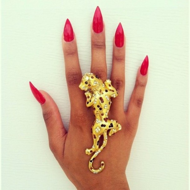 jewels tiger ring big ring special original glitter glitter ring gold rong gold panter puma red nails