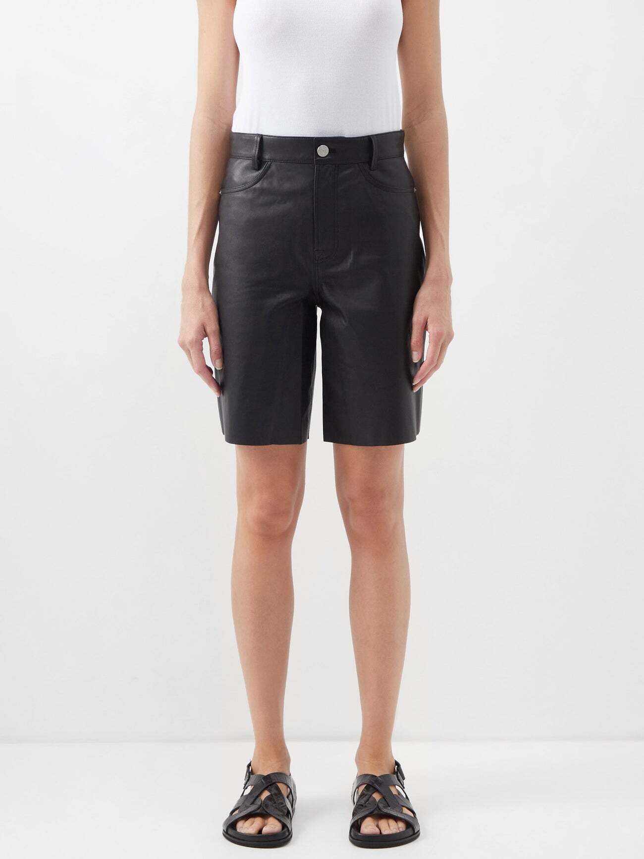 Frame - High-rise Leather Shorts - Womens - Black