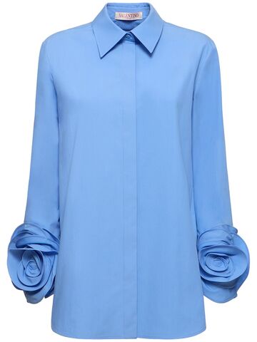 valentino cotton poplin shirt w/ rose cuffs in blue