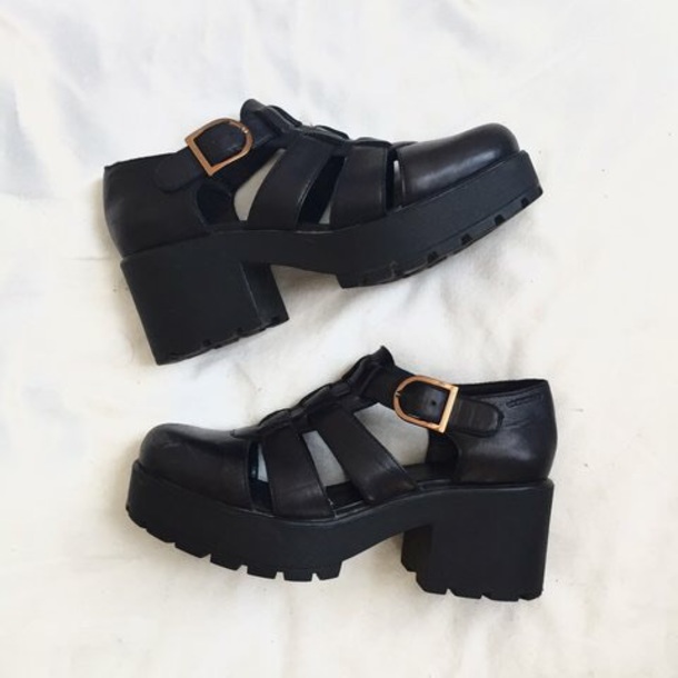 black platform sandals with buckles