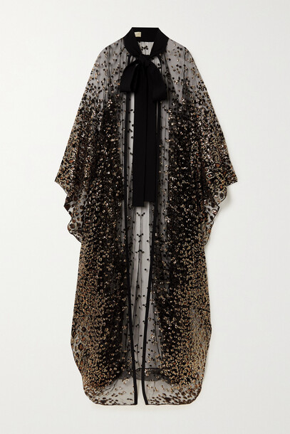 Elie Saab - Draped Sequin-embellished Silk-blend Tulle Cape - Black