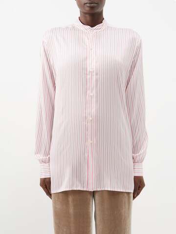 le kasha - henryl stand-collar striped silk shirt - womens - pink stripe