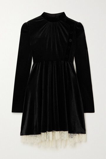 philosophy di lorenzo serafini - lace-trimmed stretch-velvet mini dress - black