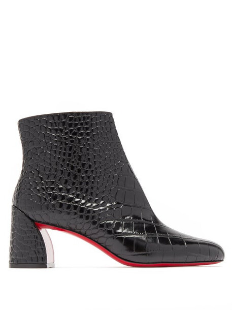 Christian Louboutin - Turela 55 Crocodile-effect Leather Ankle Boots - Womens - Black