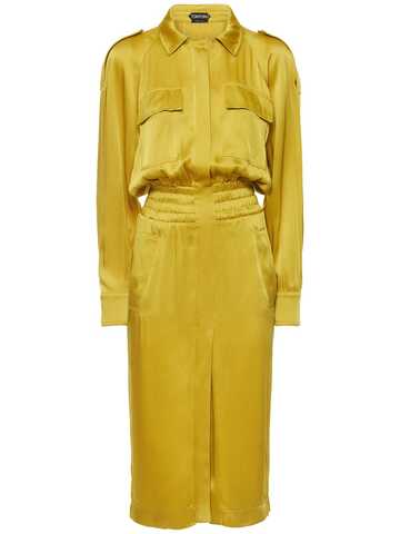 tom ford fluid satin trench midi dress in green / yellow