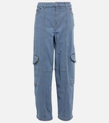 ganni striped high-rise wide jeans in blue