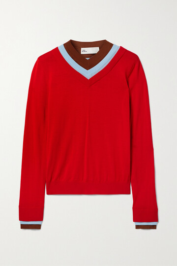 Tory Burch - Layered Color-block Wool Sweater - small in red