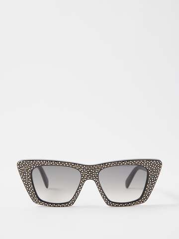 celine eyewear - strass story cat-eye acetate sunglasses - womens - black multi