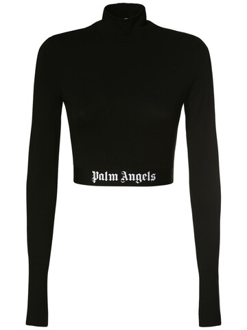 palm angels mock collar jersey logo crop top in black