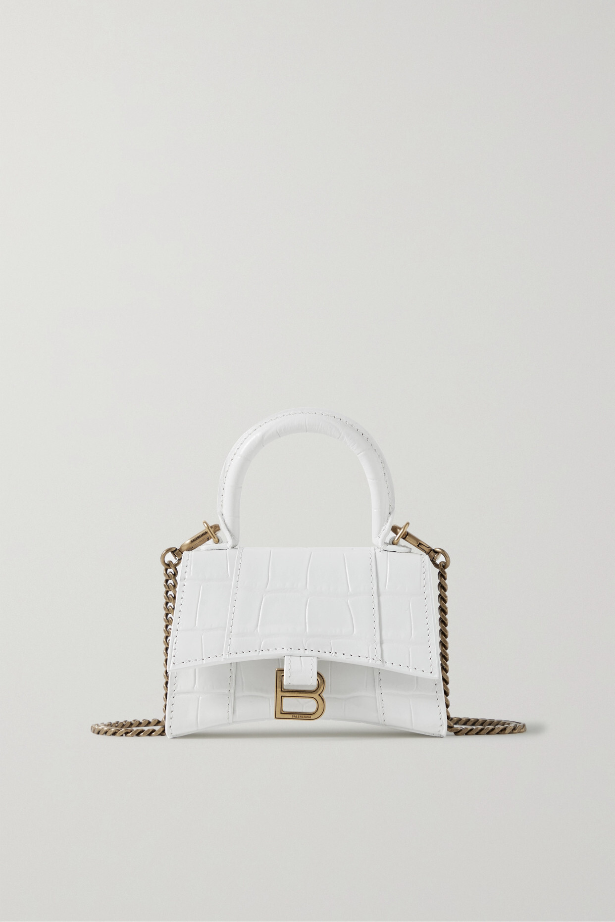 Balenciaga - Hourglass Mini Croc-effect Leather Tote - White