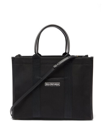 balenciaga - neo navy m leather-trimmed canvas tote bag - womens - black