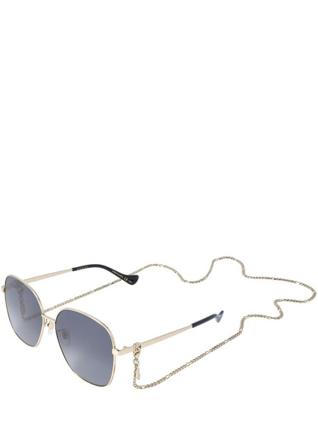GUCCI Cut Out Squared Metal Sunglasses in gold / grey