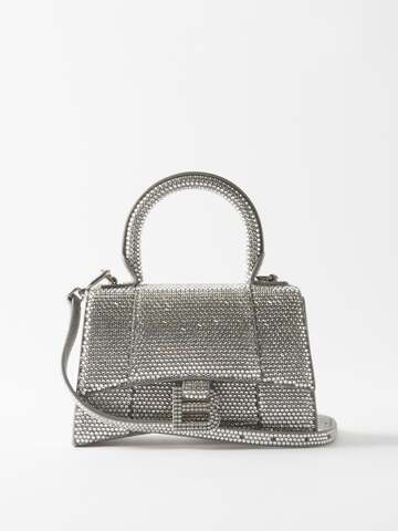 balenciaga - hourglass xs crystal-embellished handbag - womens - grey