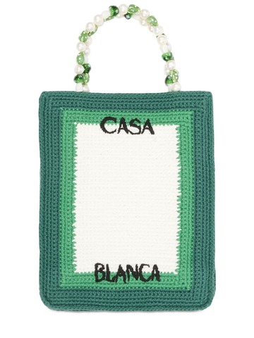 CASABLANCA Beaded Crochet Tennis Tote Bag in green / multi