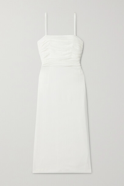 Peony - Ruched Organic Cotton Midi Dress - Off-white