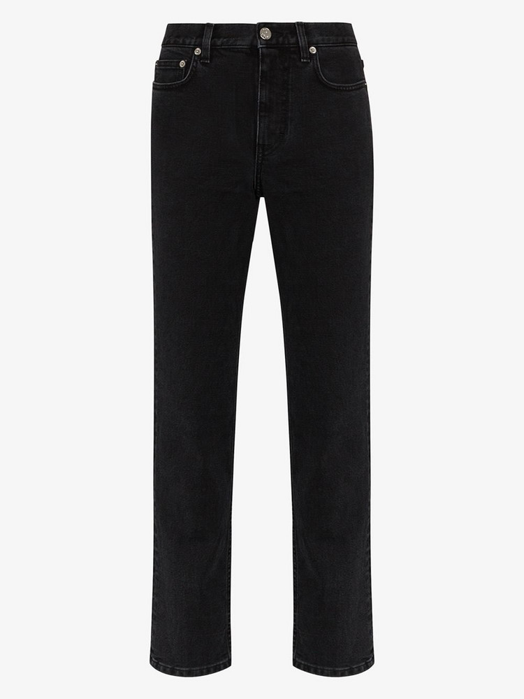 Self Cinema Love Me embroidered straight jeans in black