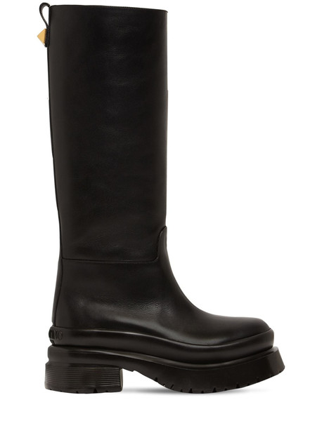 VALENTINO GARAVANI 50mm Roman Stud Tall Leather Boots in black