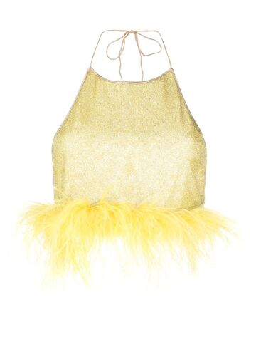 oséree lumière plumage embellished lurex top - yellow