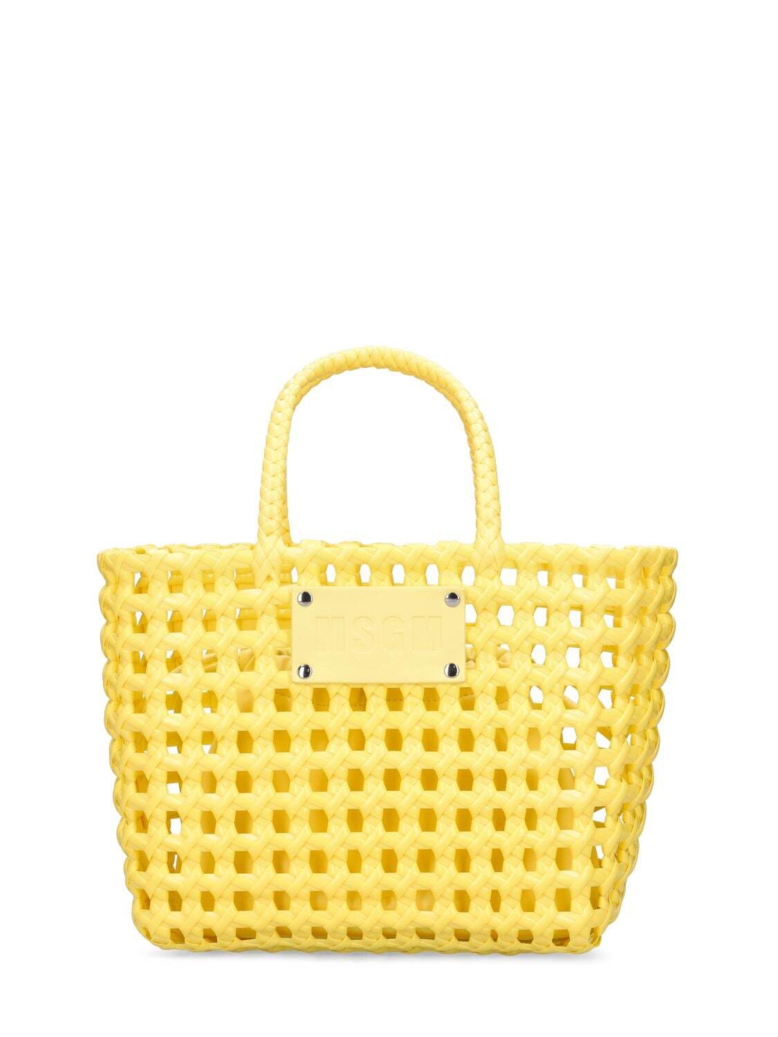 MSGM Logo Braided Top Handle Bag in yellow