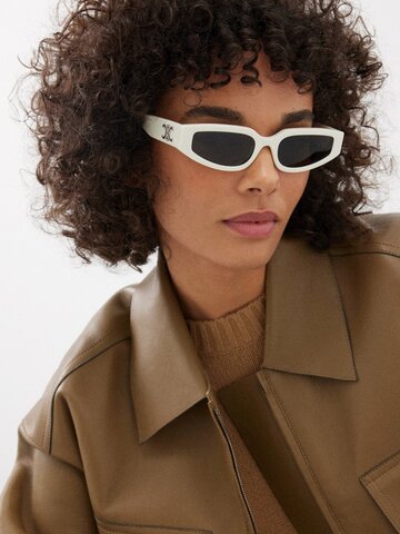 celine eyewear - triomphe slim cat-eye acetate sunglasses - womens - white