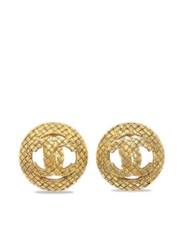 chanel pre-owned 1980-1990s cc clip-on earrings - gold